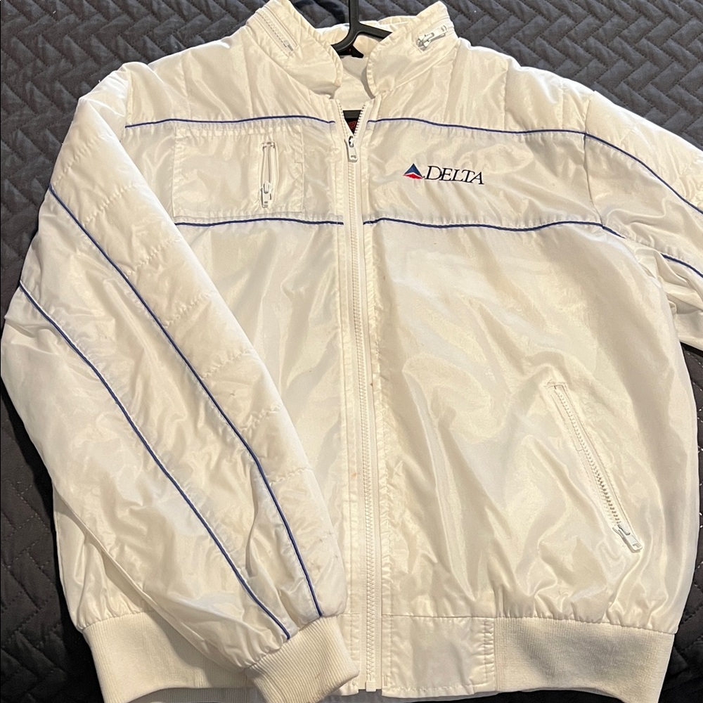 Delta White Windbreaker with Blue Accents